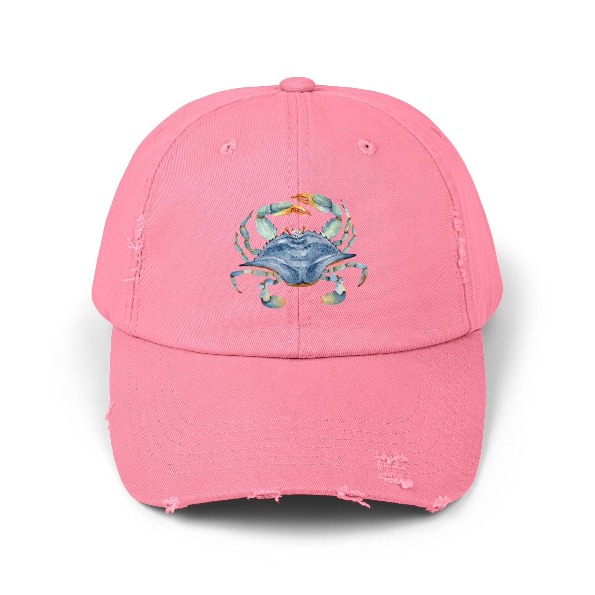 Crab Illustration Unisex Distressed Cap, Beachwear Hat, Summer Accessory, Gift for Crab Lovers, Casual Outdoor Apparel