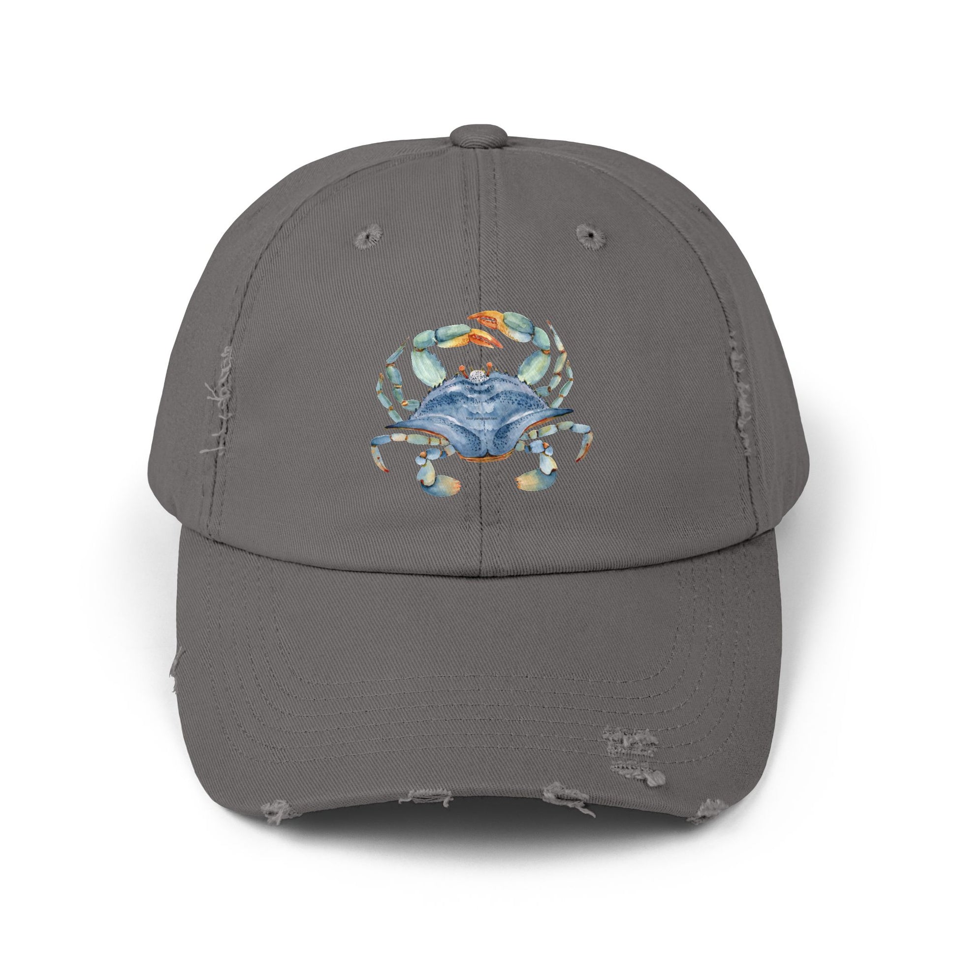 Crab Illustration Unisex Distressed Cap, Beachwear Hat, Summer Accessory, Gift for Crab Lovers, Casual Outdoor Apparel