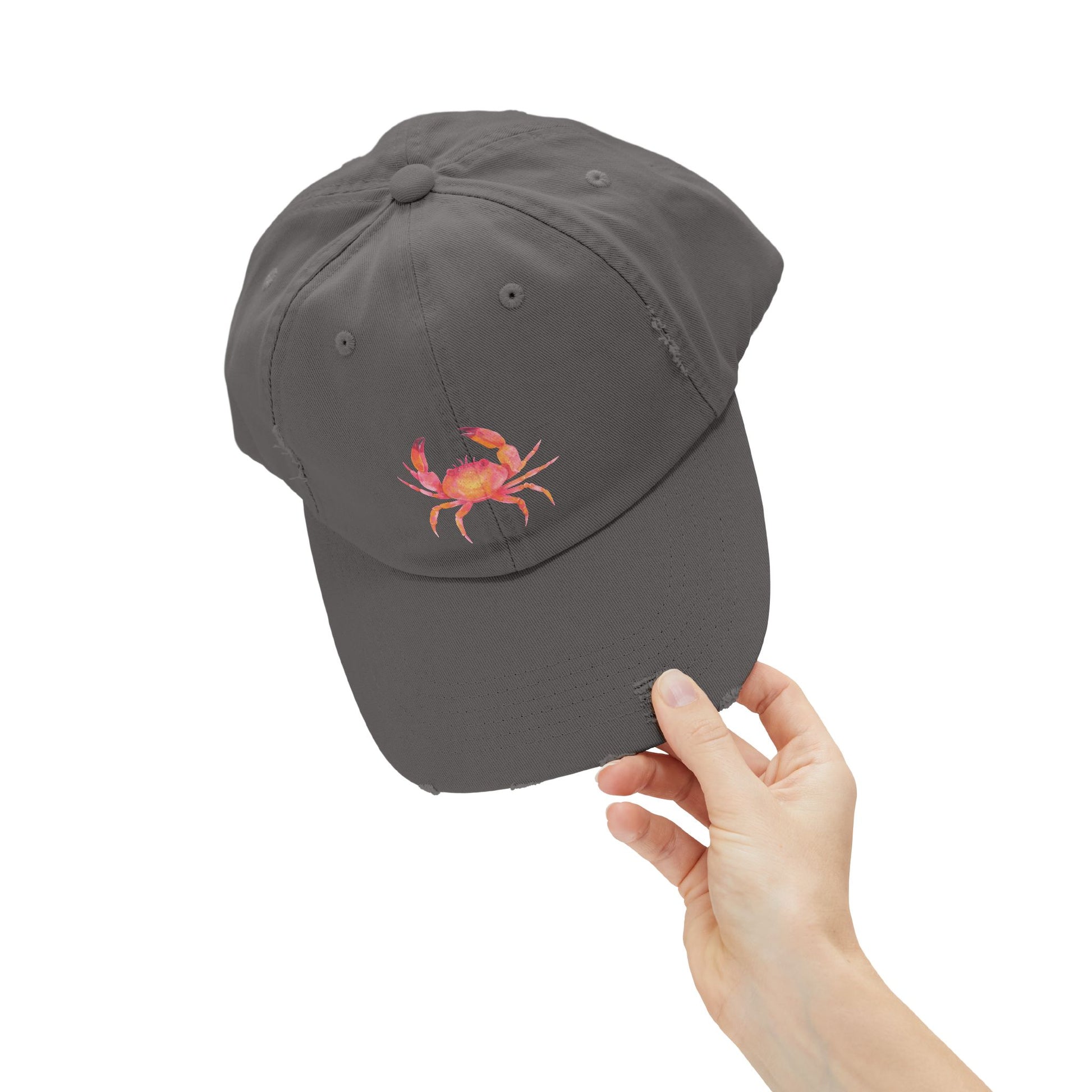 Colorful Crab Distressed Cap, Outdoor Fashion Hat, Beachwear Accessory, Gift for Sea Lovers, Casual Everyday Hat