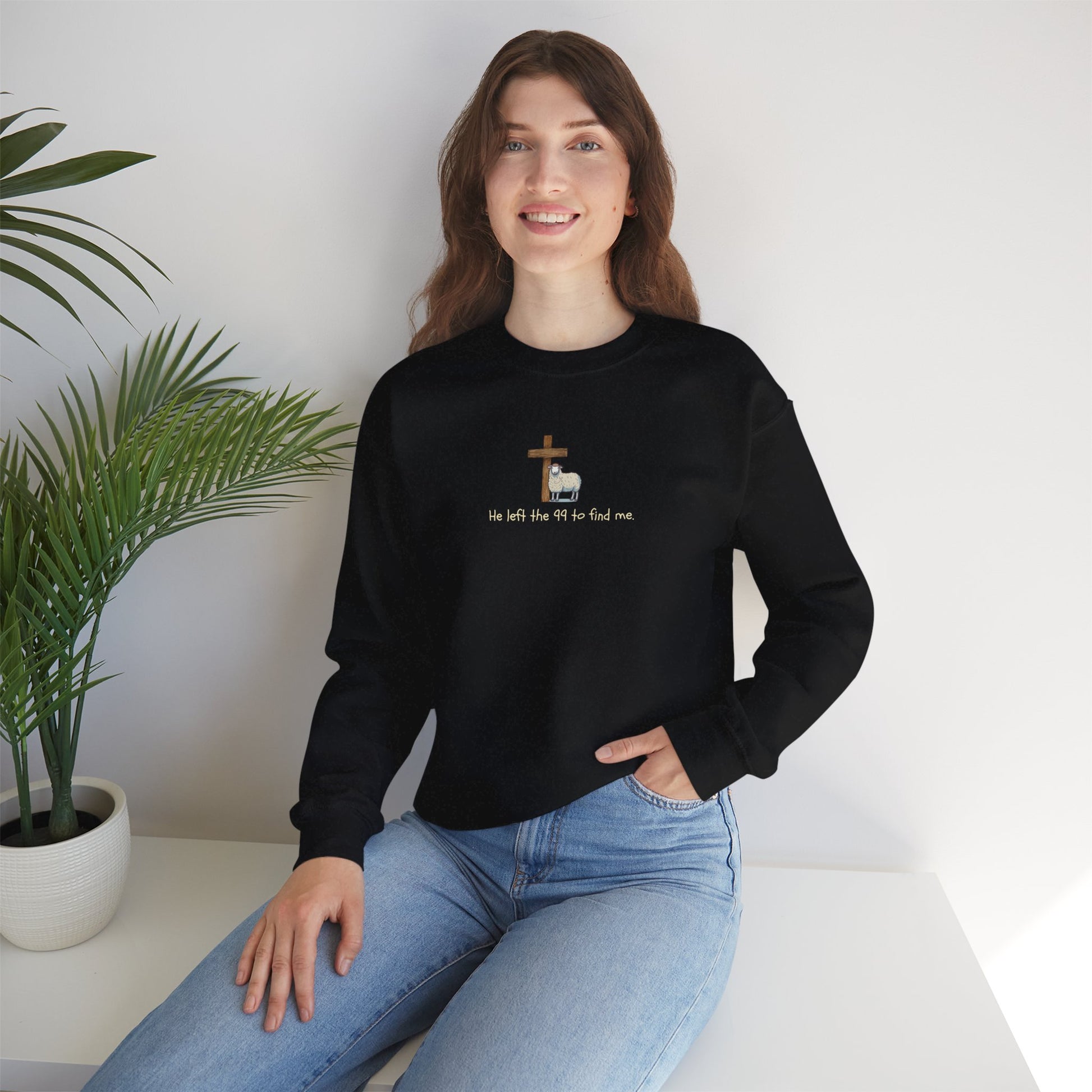 Faith-Inspired Crewneck Sweatshirt, Cozy Religious Apparel, He Left the 99 Sweatshirt, Gift for Believers, Inspirational Christian Clothing