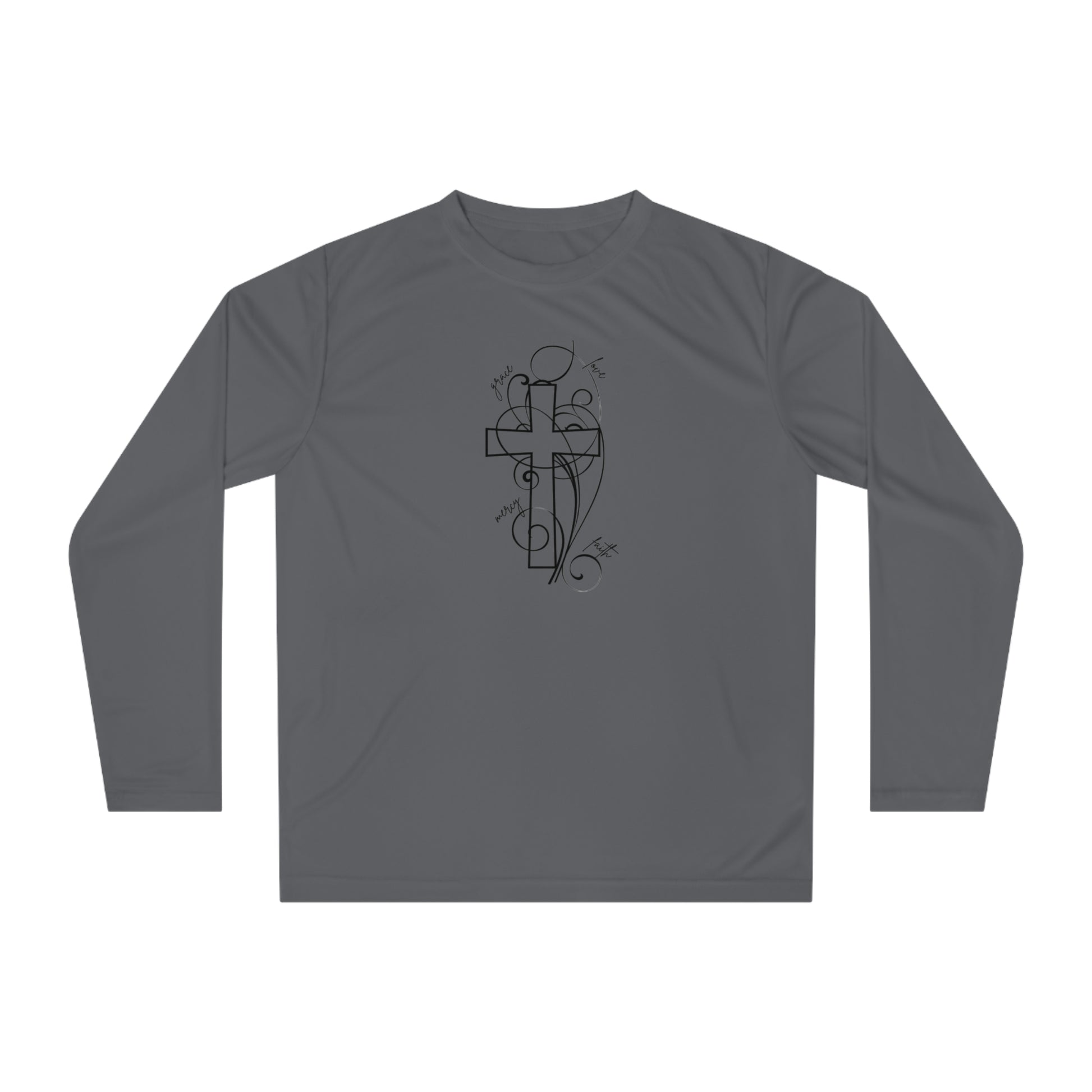 Unisex Performance Long Sleeve Shirt with Artistic Cross Design, Workout Top, Casual Layer, Fitness Apparel, Gift for Him/Her, Sportswear