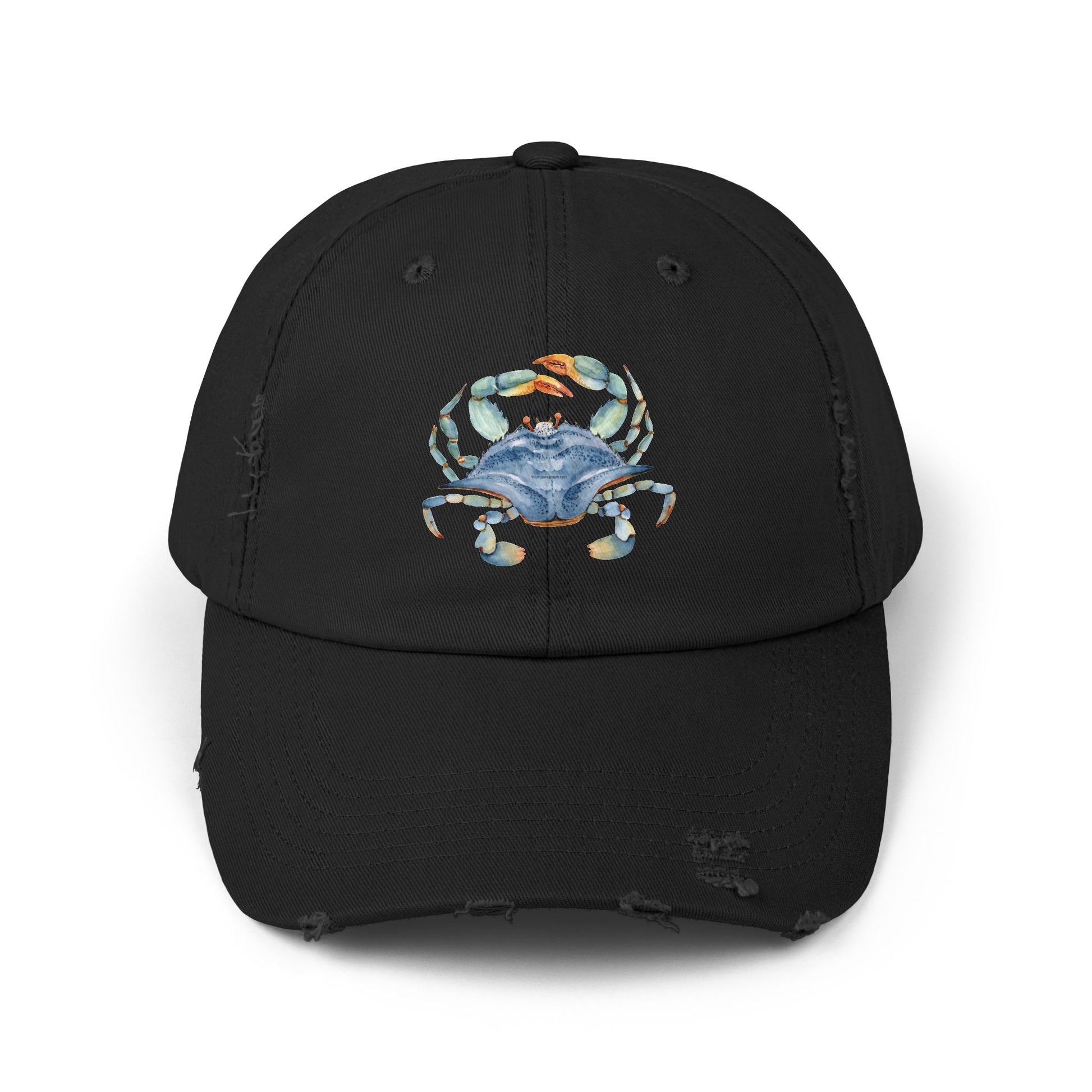 Crab Illustration Unisex Distressed Cap, Beachwear Hat, Summer Accessory, Gift for Crab Lovers, Casual Outdoor Apparel