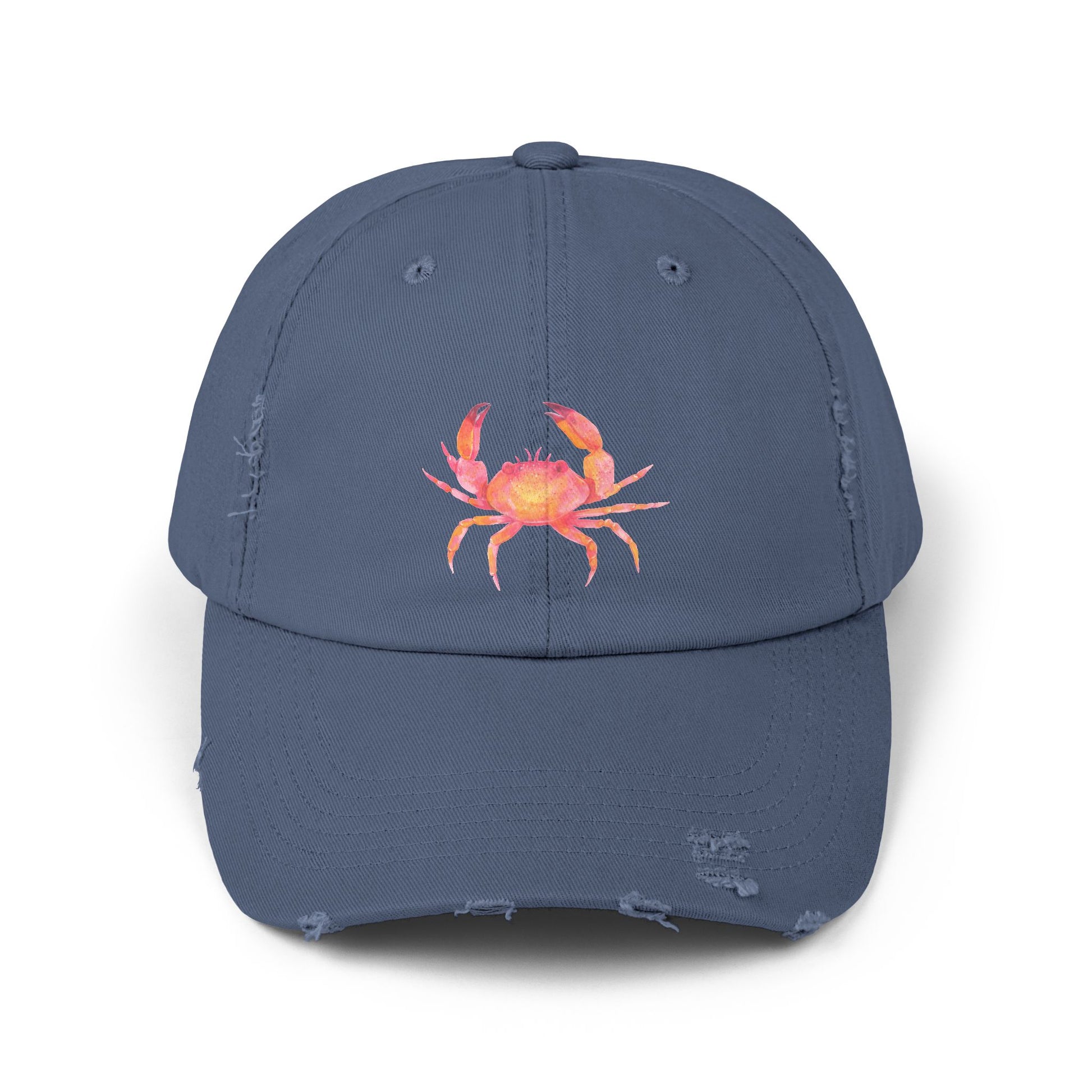 Colorful Crab Distressed Cap, Outdoor Fashion Hat, Beachwear Accessory, Gift for Sea Lovers, Casual Everyday Hat