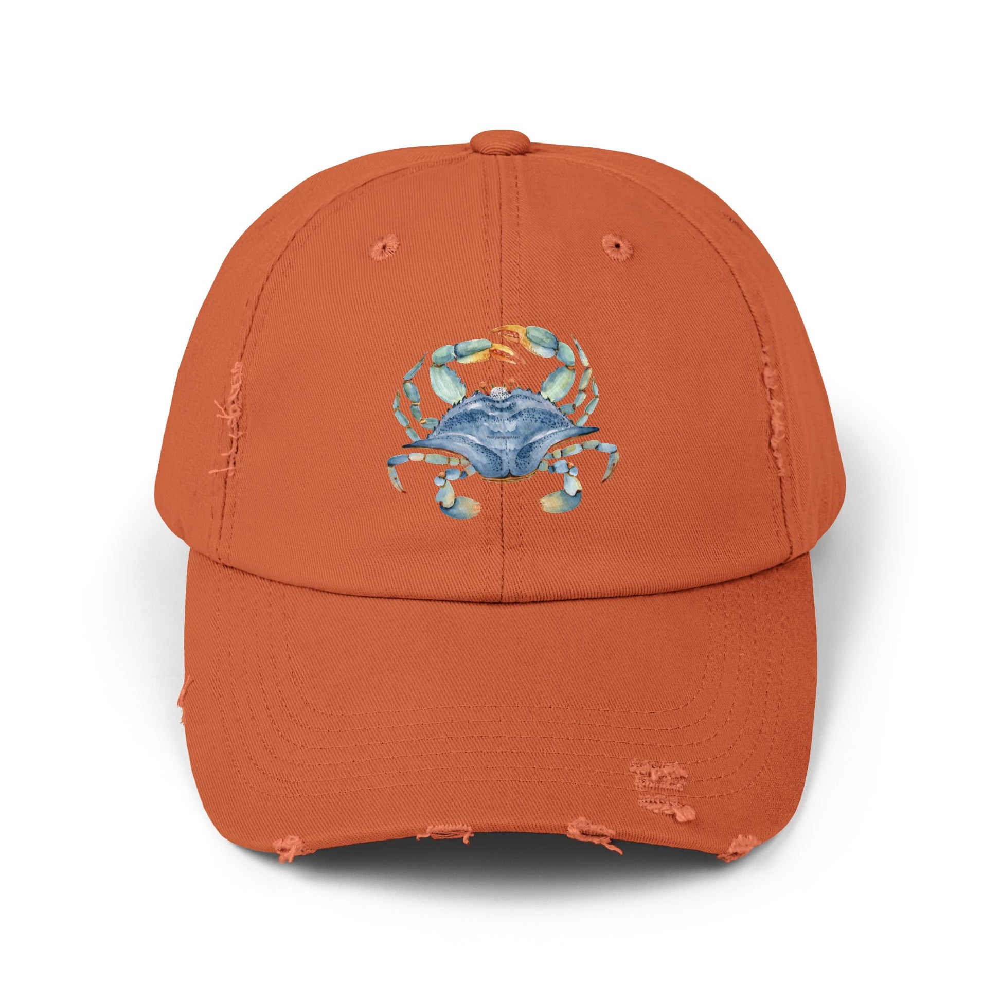 Crab Illustration Unisex Distressed Cap, Beachwear Hat, Summer Accessory, Gift for Crab Lovers, Casual Outdoor Apparel