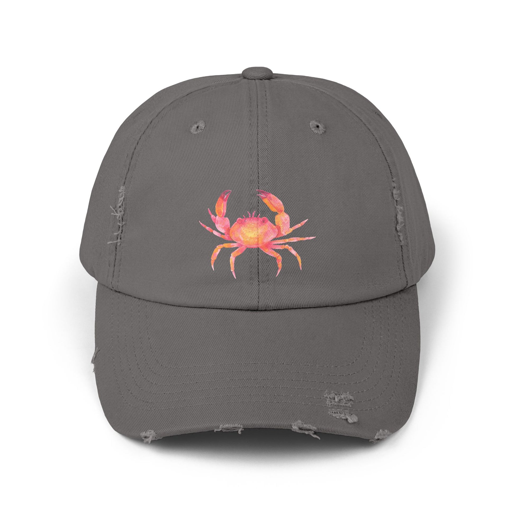 Colorful Crab Distressed Cap, Outdoor Fashion Hat, Beachwear Accessory, Gift for Sea Lovers, Casual Everyday Hat
