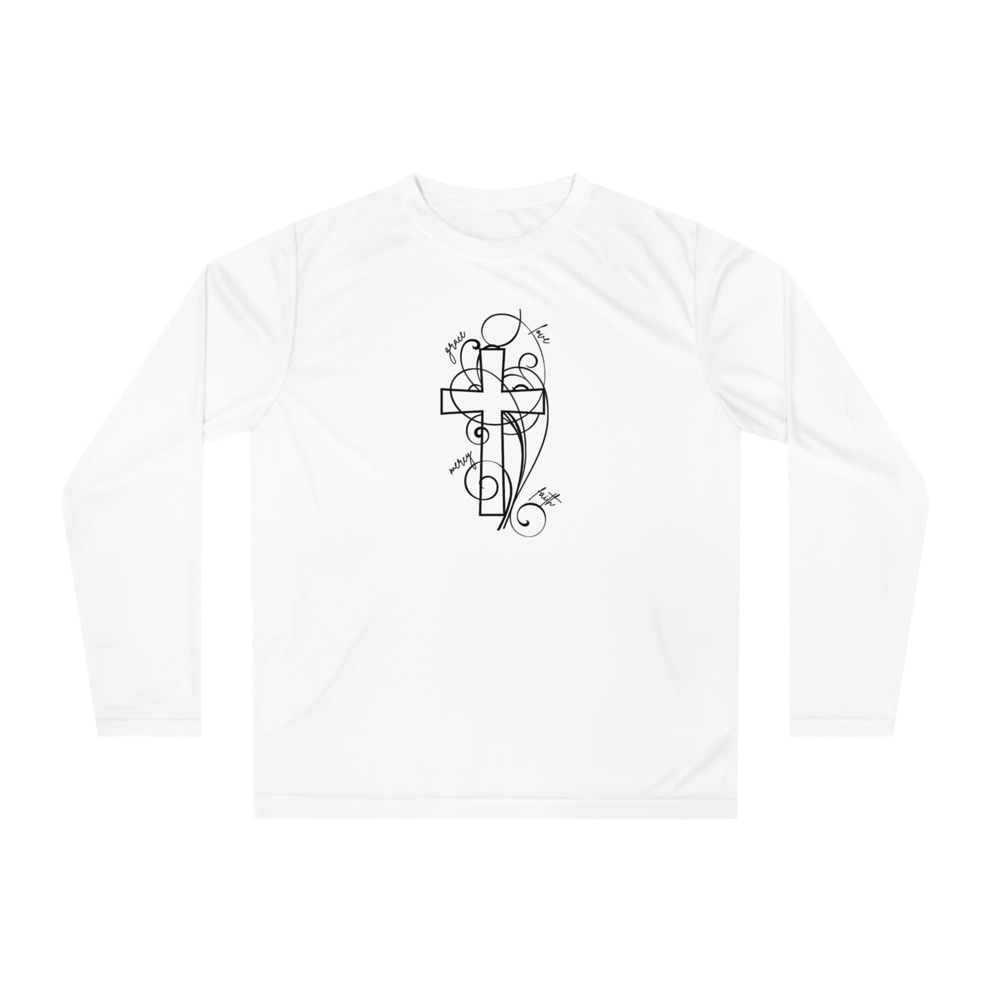Unisex Performance Long Sleeve Shirt with Artistic Cross Design, Workout Top, Casual Layer, Fitness Apparel, Gift for Him/Her, Sportswear
