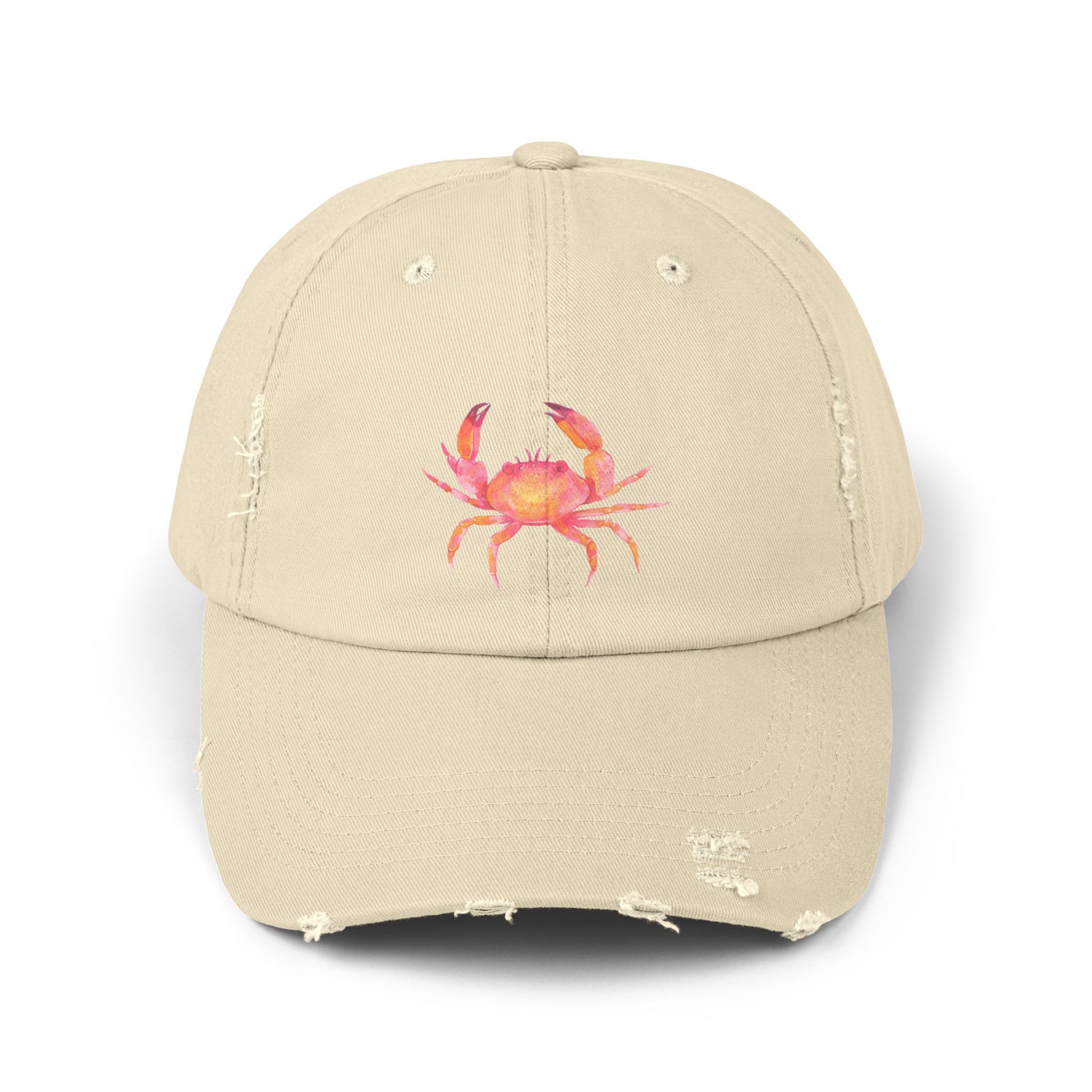 Colorful Crab Distressed Cap, Outdoor Fashion Hat, Beachwear Accessory, Gift for Sea Lovers, Casual Everyday Hat