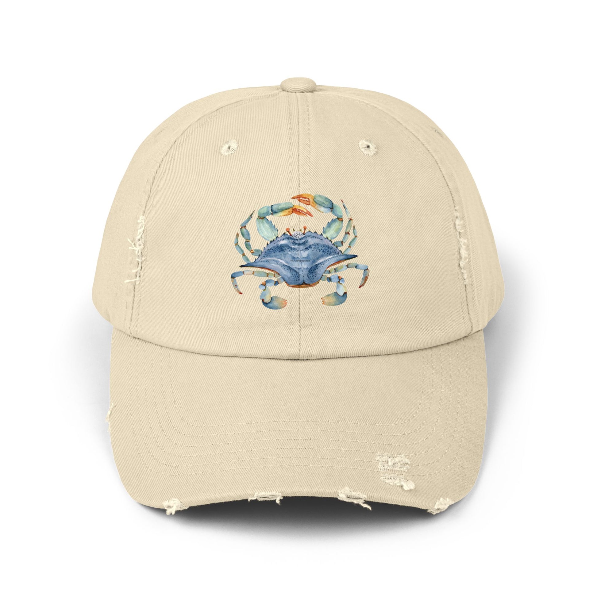 Crab Illustration Unisex Distressed Cap, Beachwear Hat, Summer Accessory, Gift for Crab Lovers, Casual Outdoor Apparel