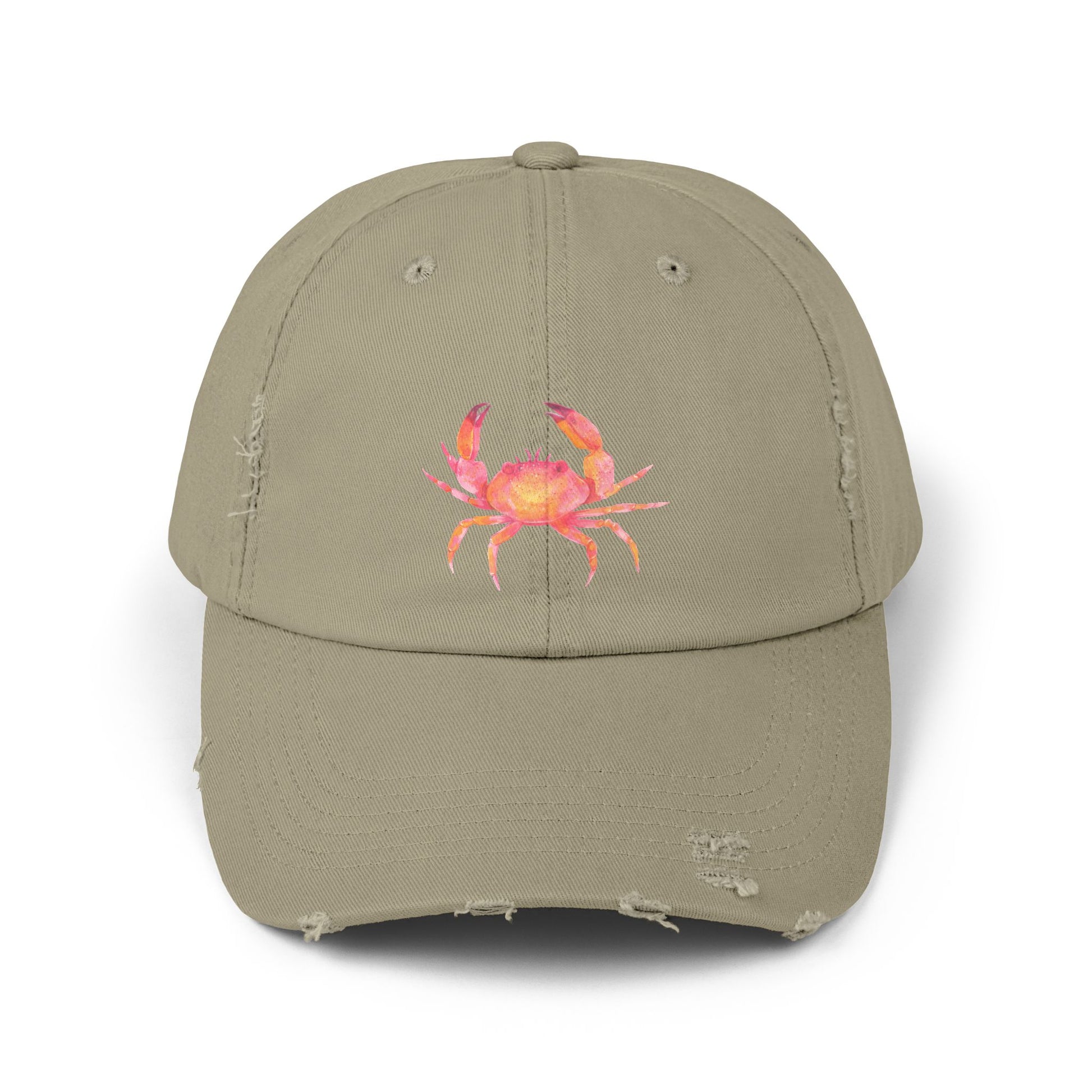 Colorful Crab Distressed Cap, Outdoor Fashion Hat, Beachwear Accessory, Gift for Sea Lovers, Casual Everyday Hat