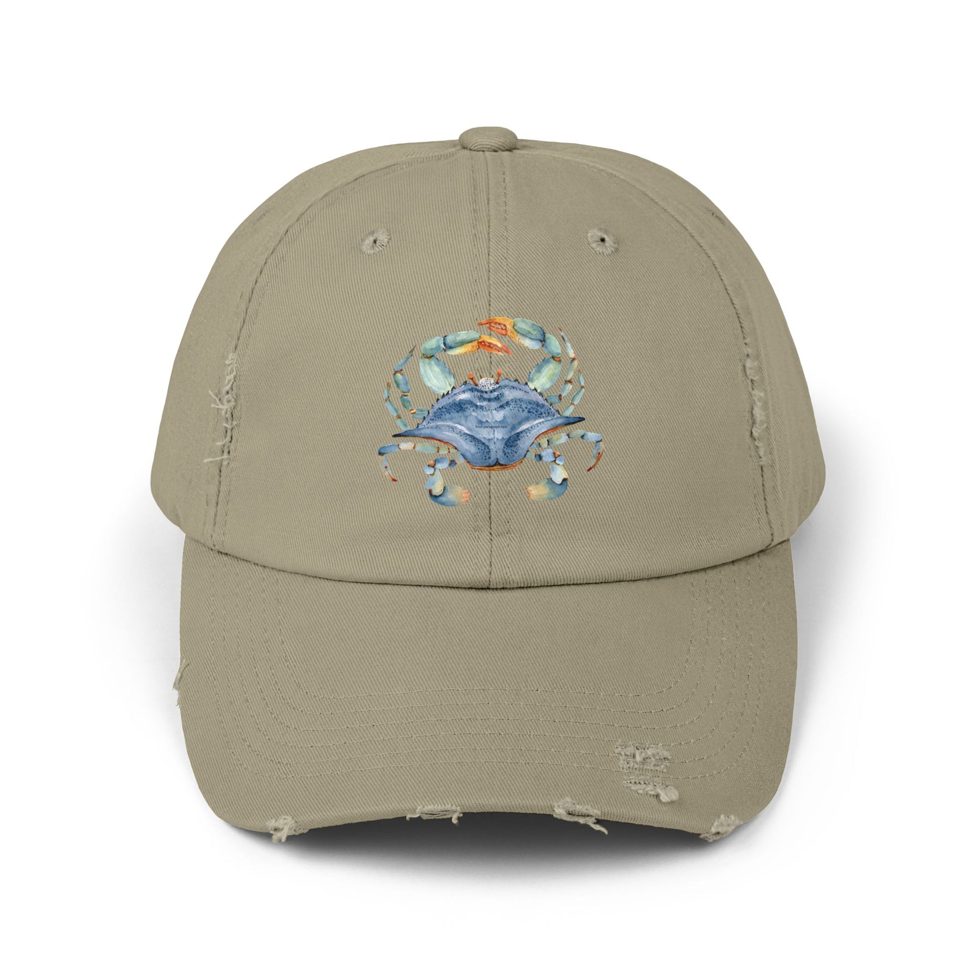 Crab Illustration Unisex Distressed Cap, Beachwear Hat, Summer Accessory, Gift for Crab Lovers, Casual Outdoor Apparel