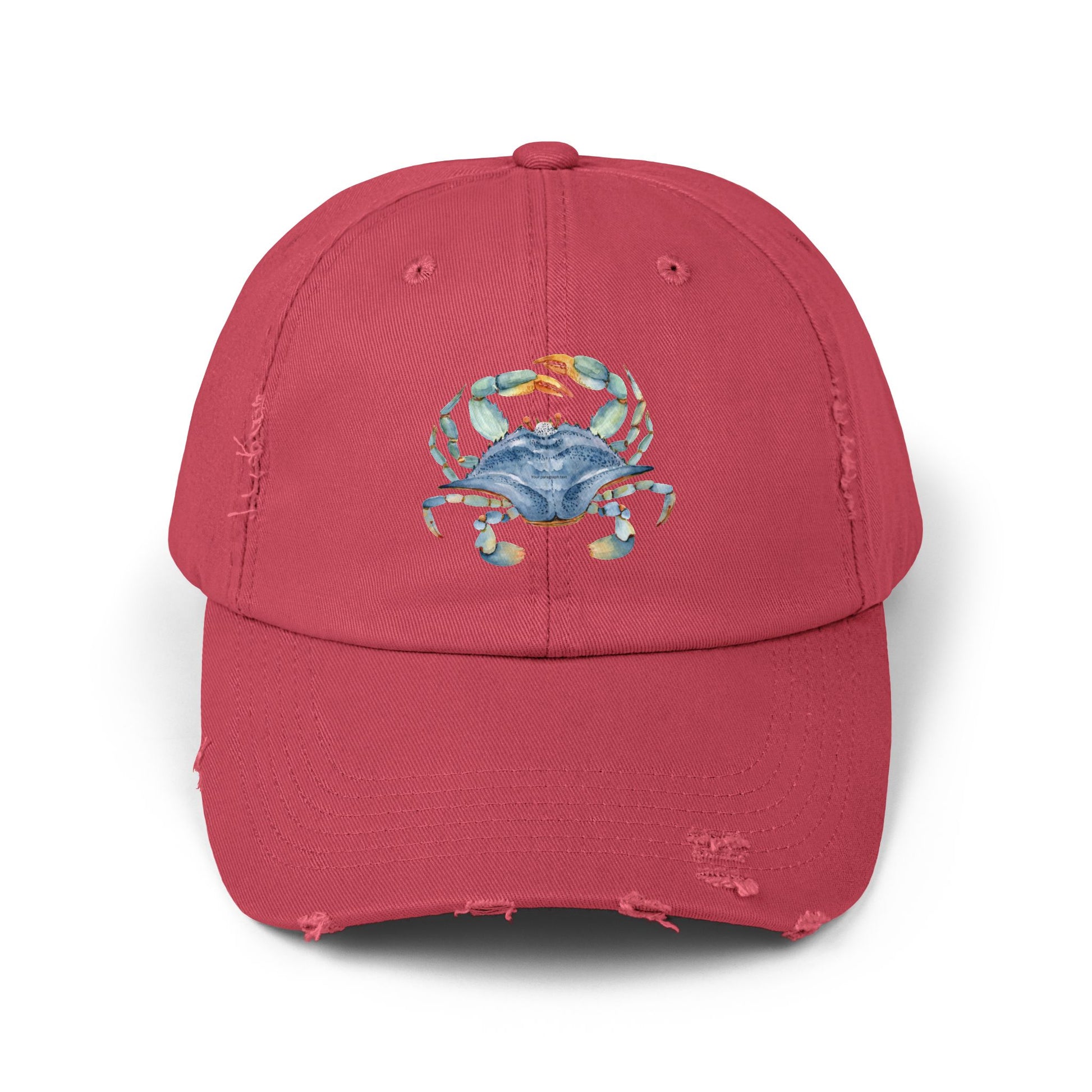 Crab Illustration Unisex Distressed Cap, Beachwear Hat, Summer Accessory, Gift for Crab Lovers, Casual Outdoor Apparel