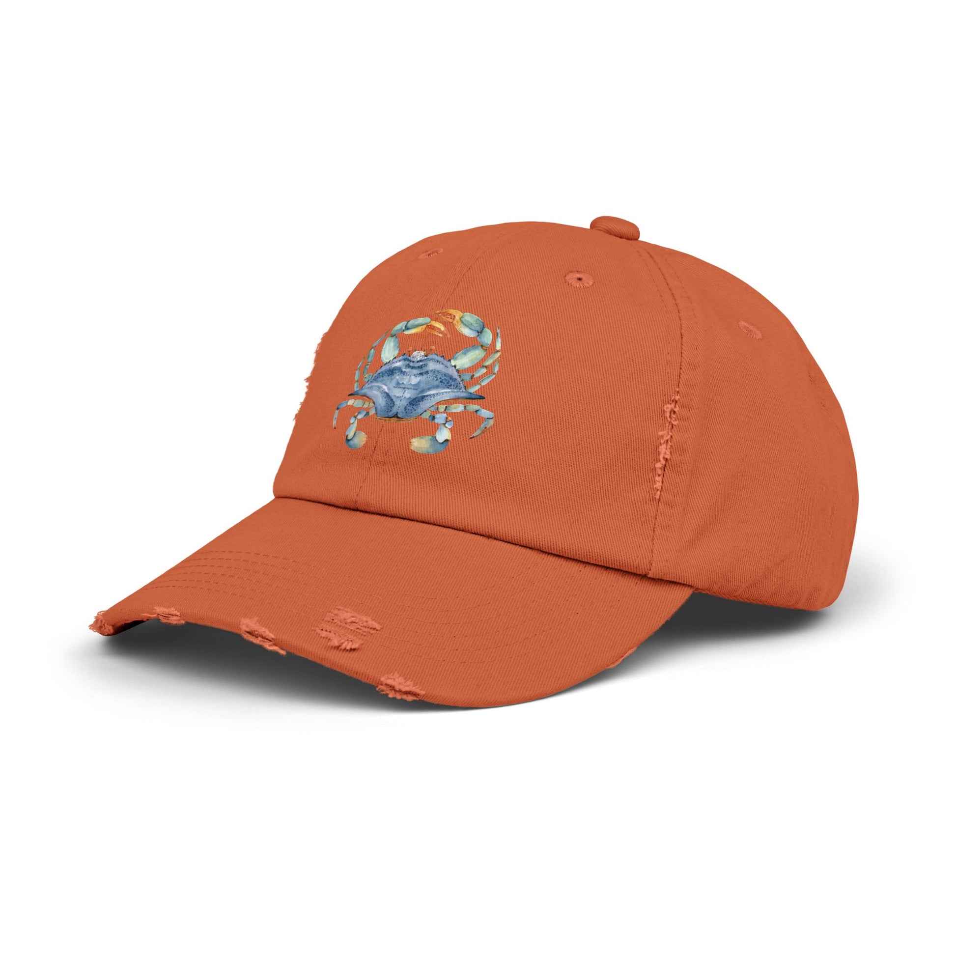 Crab Illustration Unisex Distressed Cap, Beachwear Hat, Summer Accessory, Gift for Crab Lovers, Casual Outdoor Apparel