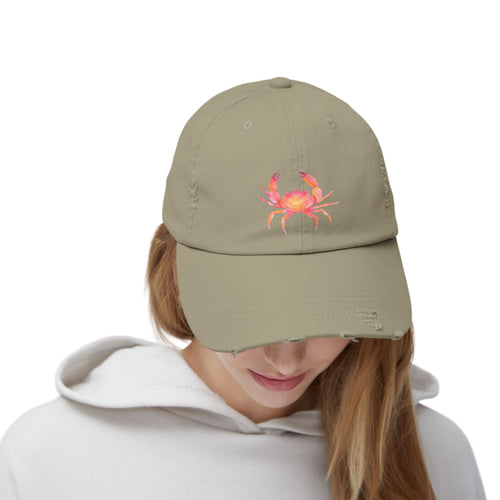 Colorful Crab Distressed Cap, Outdoor Fashion Hat, Beachwear Accessory, Gift for Sea Lovers, Casual Everyday Hat