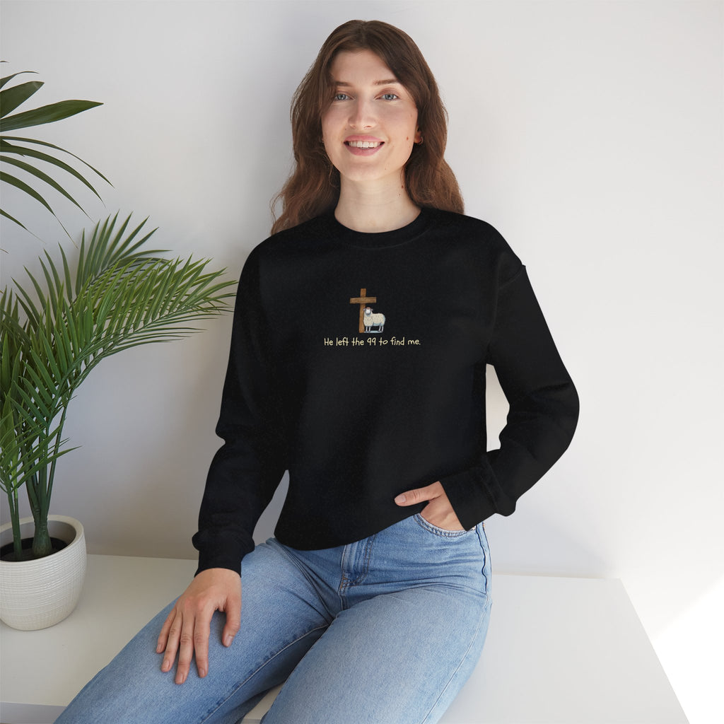 Faith-Inspired Crewneck Sweatshirt, Cozy Religious Apparel, He Left the 99 Sweatshirt, Gift for Believers, Inspirational Christian Clothing