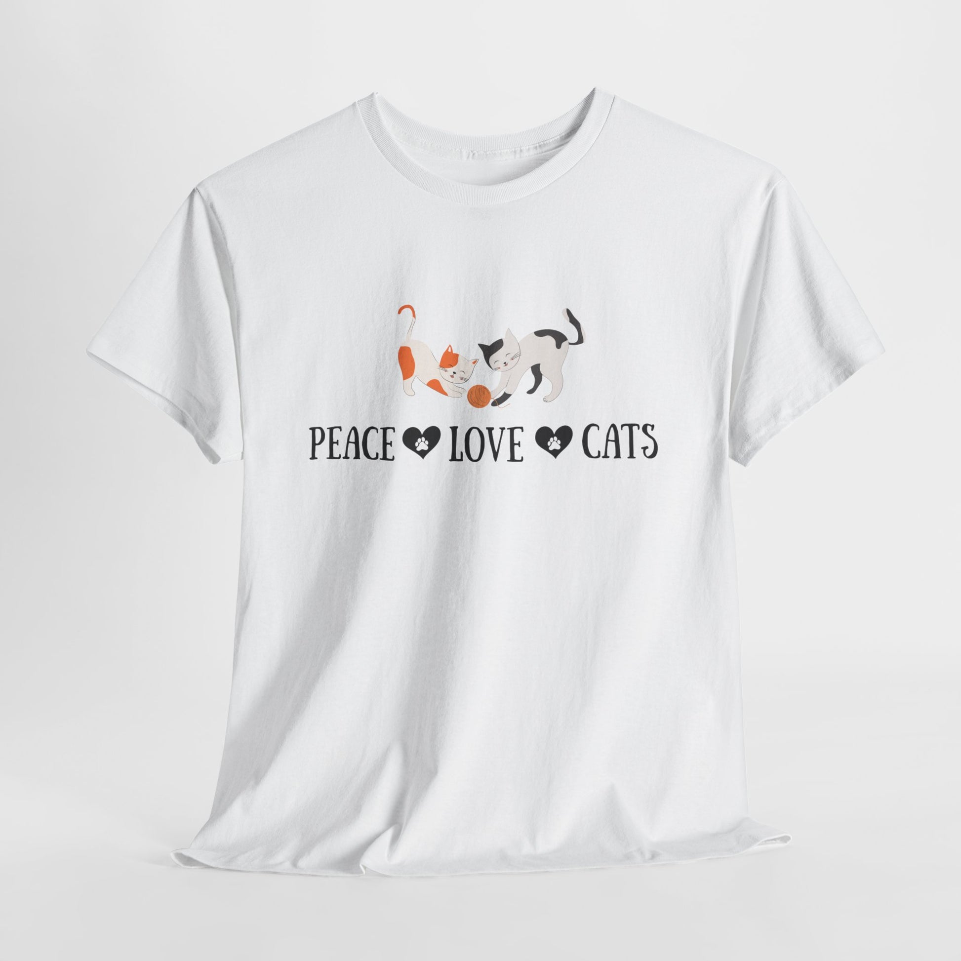Peace Love Cats T-Shirt | Unisex Heavy Cotton Tee for Cat Lovers, Gift for Pet Owners, Cute Animal Apparel, Casual Wear, Everyday Comfort