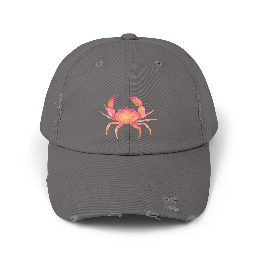 Colorful Crab Distressed Cap, Outdoor Fashion Hat, Beachwear Accessory, Gift for Sea Lovers, Casual Everyday Hat