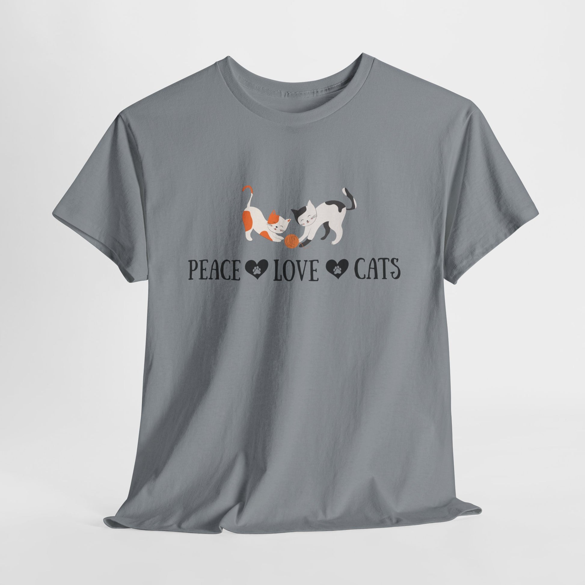Peace Love Cats T-Shirt | Unisex Heavy Cotton Tee for Cat Lovers, Gift for Pet Owners, Cute Animal Apparel, Casual Wear, Everyday Comfort