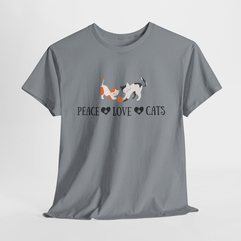 Peace Love Cats T-Shirt | Unisex Heavy Cotton Tee for Cat Lovers, Gift for Pet Owners, Cute Animal Apparel, Casual Wear, Everyday Comfort