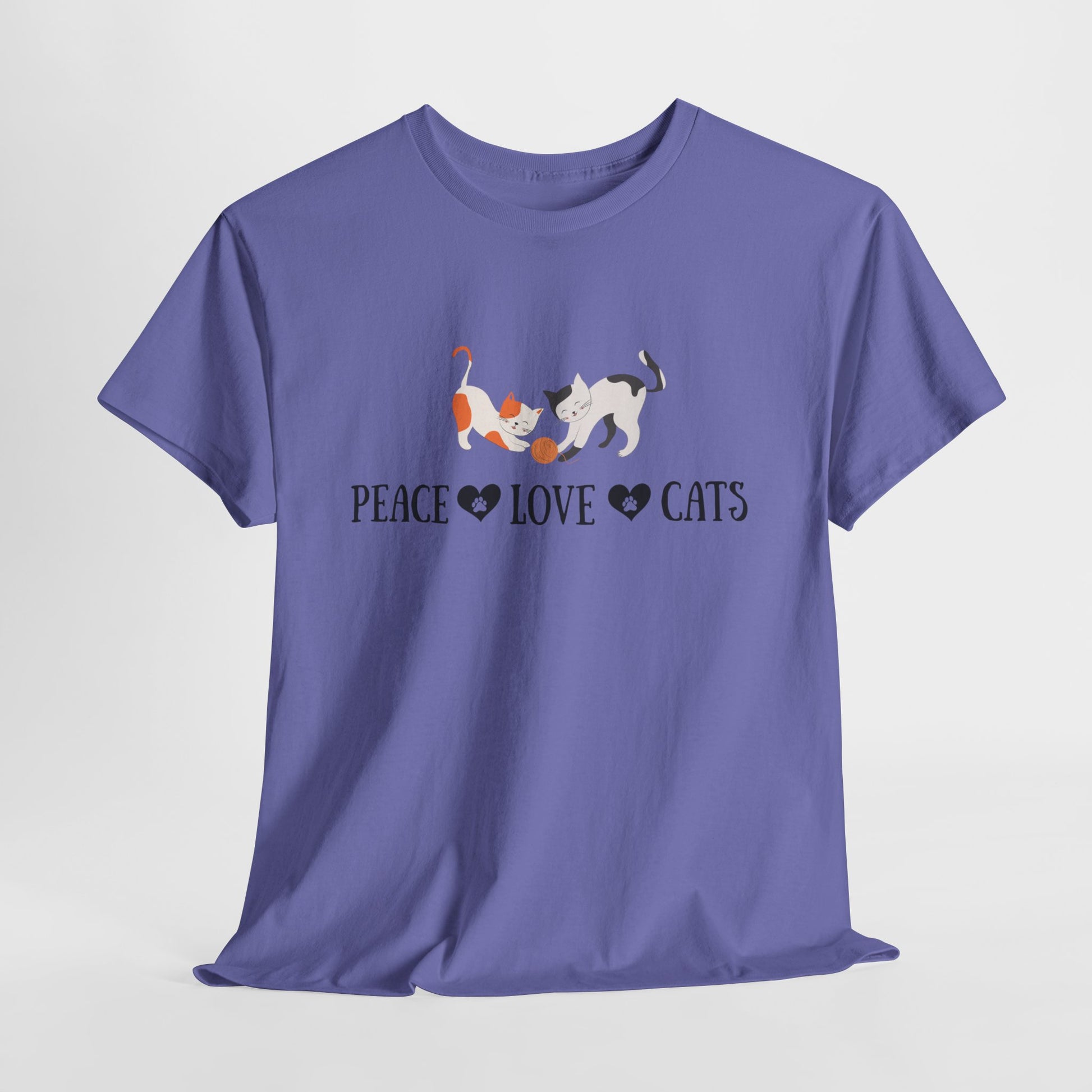Peace Love Cats T-Shirt | Unisex Heavy Cotton Tee for Cat Lovers, Gift for Pet Owners, Cute Animal Apparel, Casual Wear, Everyday Comfort