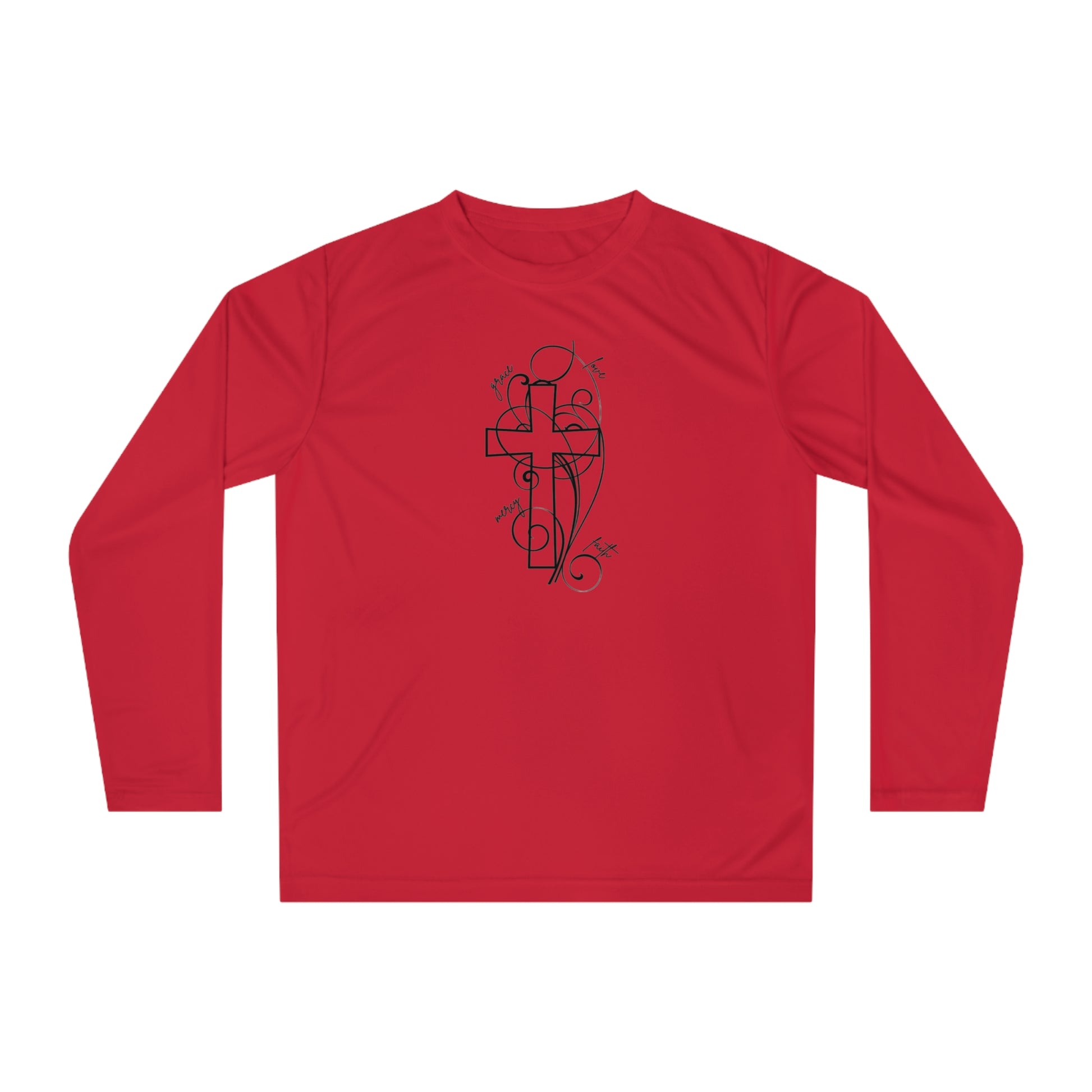 Unisex Performance Long Sleeve Shirt with Artistic Cross Design, Workout Top, Casual Layer, Fitness Apparel, Gift for Him/Her, Sportswear